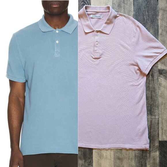 Outerknown Pique Polo Shirt Palms Pink Large Organic Cotton - Picture 1 of 7